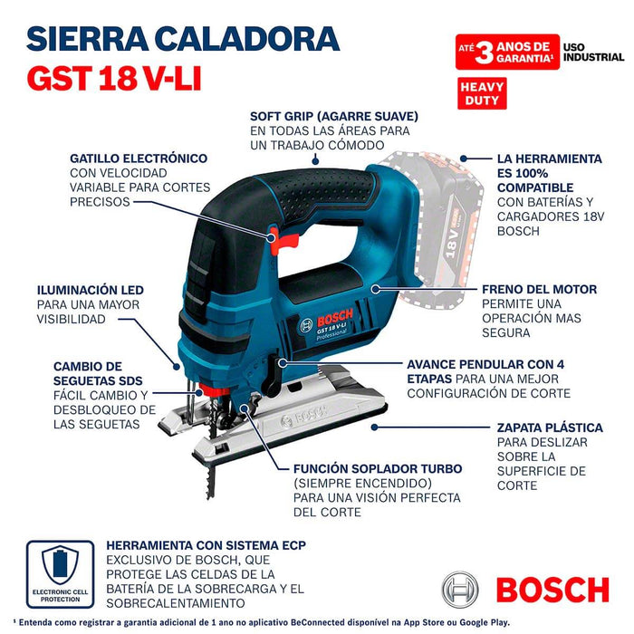 Sierra caladora inalámbrica 18V GST 18V-LI Sin Bateria/Sin cargador 3 cuchillas Bosch