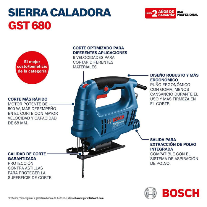 Sierra caladora GST 680 110V 500W con 1 hoja de corte Bosch