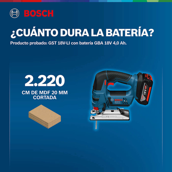 Sierra caladora inalámbrica 18V GST 18V-L + 3 cuchillas + Kit 2 Baterías 18V 2,0 Ah + Cargador GAL 18V-20 Marca Bosch