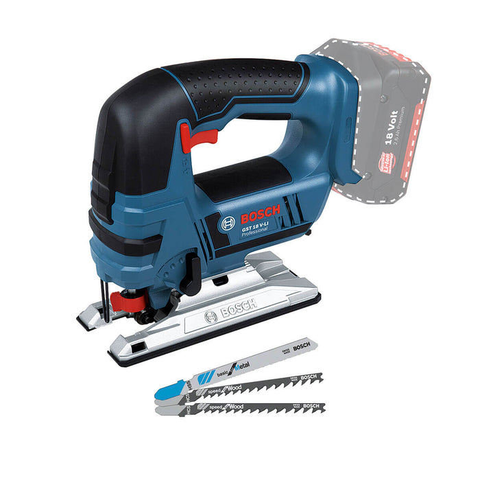 Sierra caladora inalámbrica 18V GST 18V-L + 3 cuchillas + Kit 2 Baterías 18V 2,0 Ah + Cargador GAL 18V-20 Marca Bosch