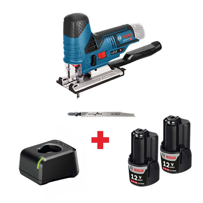 Sierra caladora inalámbrica 12V GST 12V-70 Brushless + Kit 2 Baterías 12V 2 Ah + Cargador de batería GAL12V-20 Marca Bosch