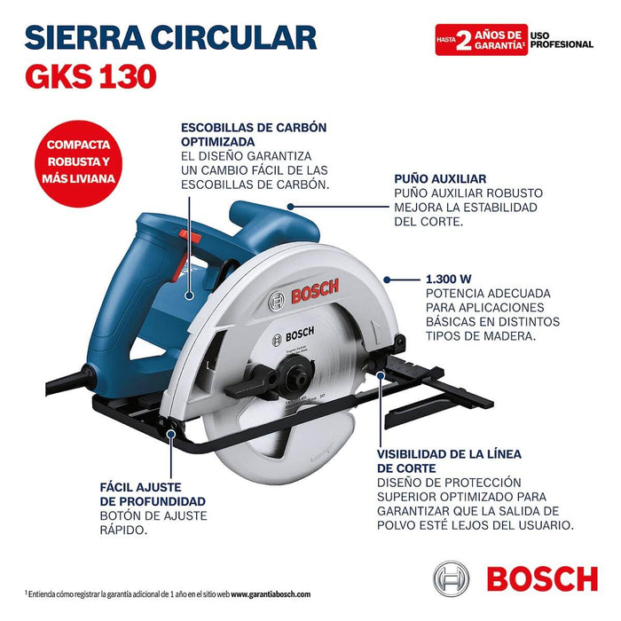 Sierra circular GKS 130 110V con 1 disco de corte de 184 mm 24D Bosch