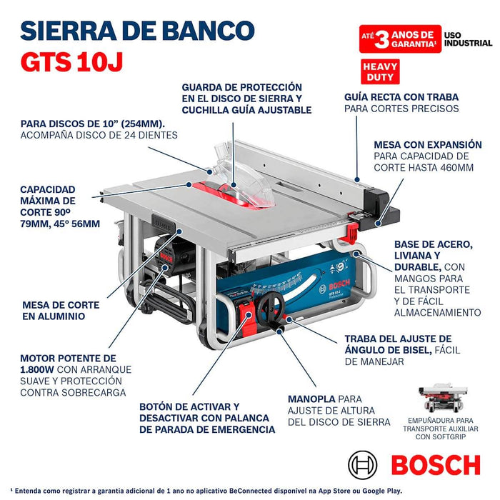 Sierra de mesa GTS 10 J 1700W 110V con disco de 254mm y 2 guías Bosch