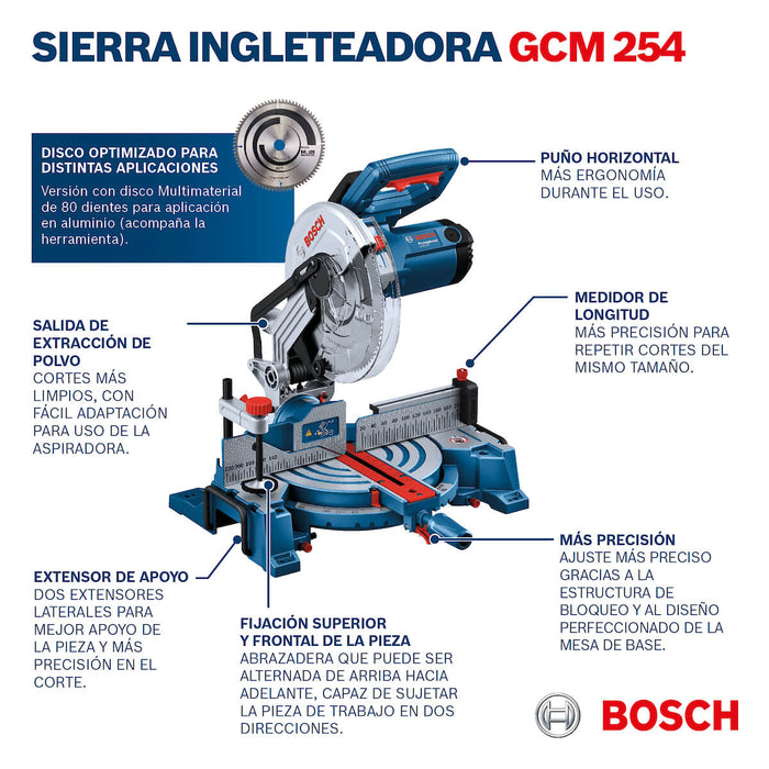 Sierra ingleteadora GCM 254, 110 V 1750 W con disco 80 dientes