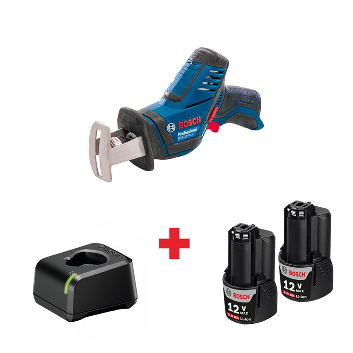 Sierra sable inalámbrica 12V GSA 12V-LI + Kit 2 Baterías 12V 2 Ah + Cargador de batería GAL12V-20 Marca Bosch