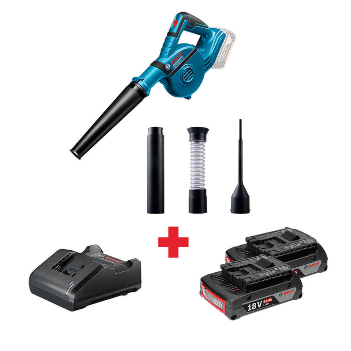 Soplador inalámbrico 18V GBL 18V-120 + Kit 2 Baterías 18V 2,0 Ah + Cargador GAL 18V-20 Marca Bosch