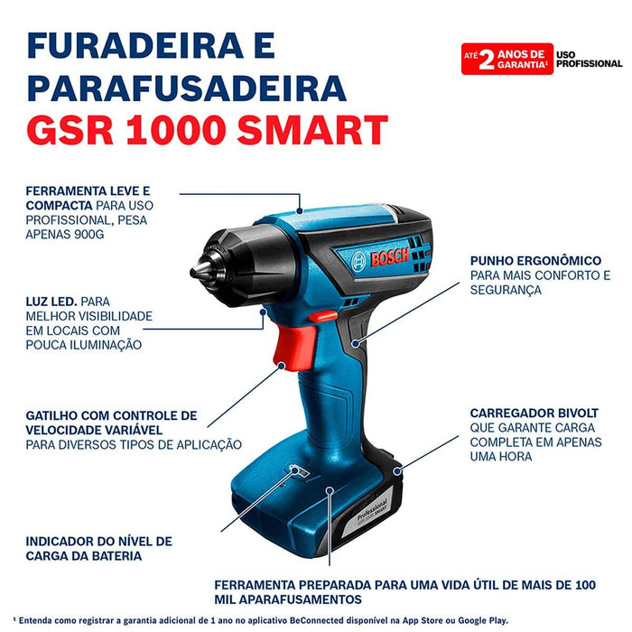 Taladro atornillador inalambrico 12V GSR 1000 SMART+ Kit de 11 puntas para atornillar con adaptador magnéticoMarca Bosch