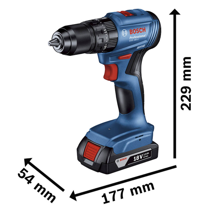 Taladro percutor 1/2" GSB 185-LI Bosch + 1 batería y cargador GAL 18V-20