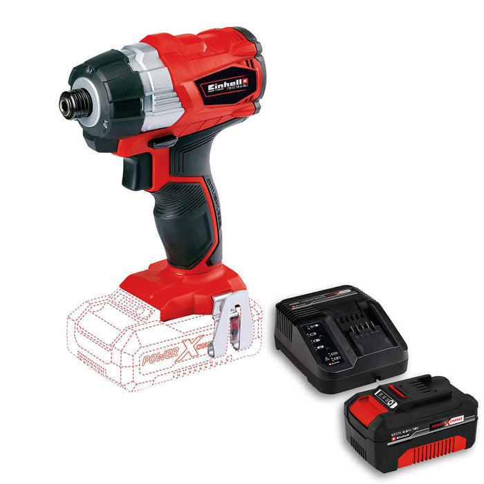 Atornillador impacto 1/4" inalámbrico brushless 18 V + batería (4.0 ah) + cargador marca Einhell