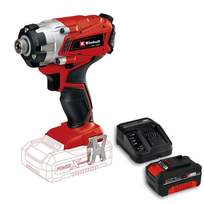 Atornillador impacto 1/4" inalámbrico 18 V + batería (4.0 ah) + cargador marca Einhell