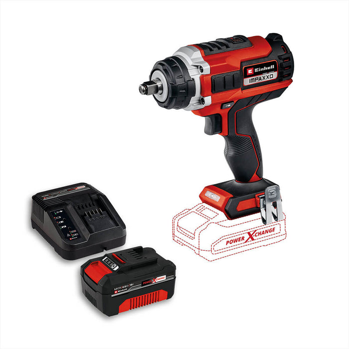 Llave de impacto inalámbrica brushless 18 V + batería (4.0 ah) + cargador marca Einhell