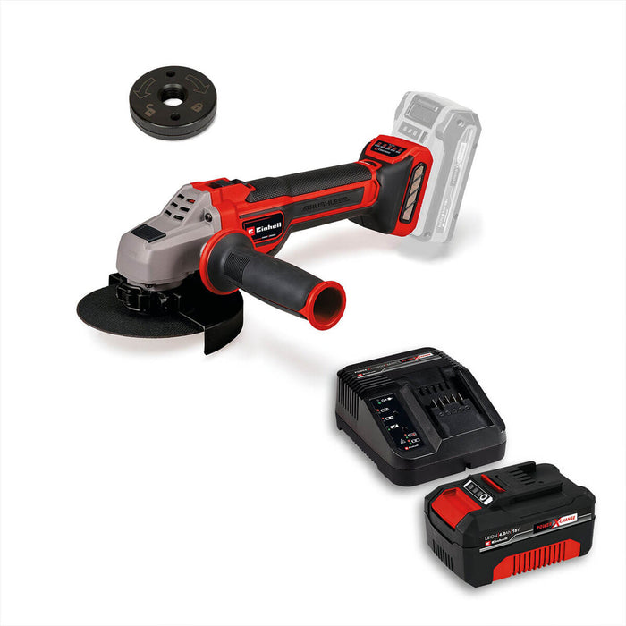 Minipulidora 4 1/2 " inalámbrica brushless 18 V 10500 rpm + batería (4.0 ah) + cargador marca Einhell