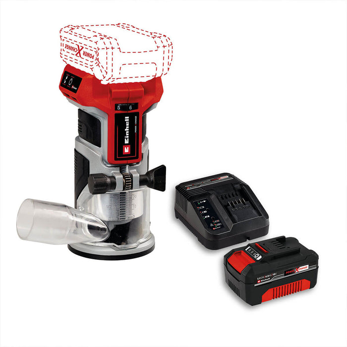 Rebordeadora 1/4" inalámbrica brushless 18 V + batería (4.0 ah) + cargador marca Einhell