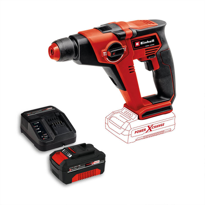 Rotomartillo sds plus inalámbrico 18 V 1.3 joules + batería (4.0 ah) + cargador marca Einhell