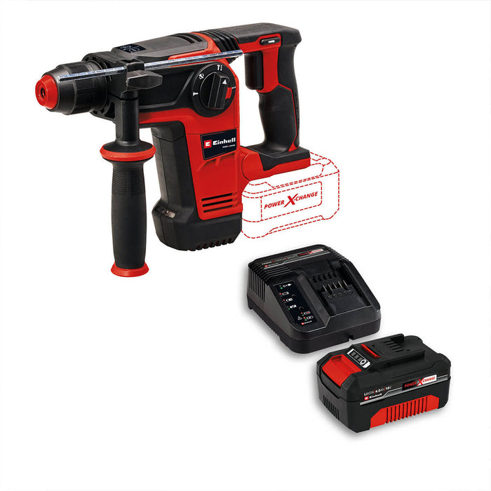 Rotomartillo sds plus inalámbrico  brushless  18 V 2.6 joules + batería (4.0 ah) + cargador marca Einhell