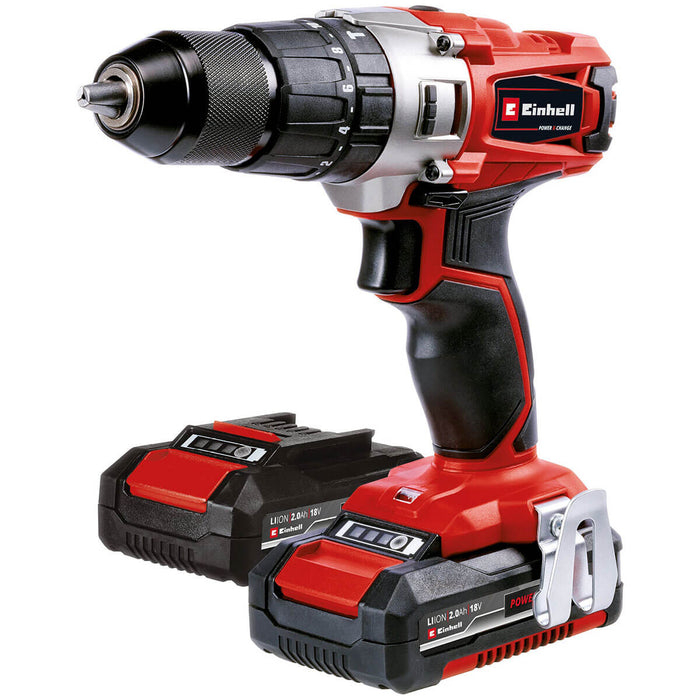 Taladro percutor 1/2 inalámbrico 18 V + 2 baterías (1.5 ah) + cargador + estuche marca Einhell