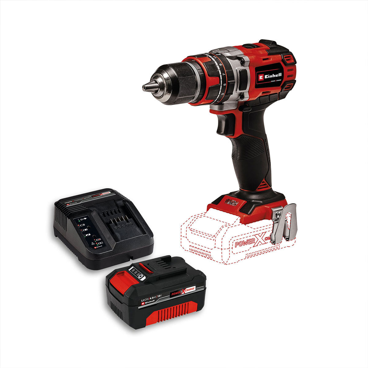 Taladro percutor 1/2 inalámbrico brushless 18 V + batería (2.5 ah) + cargador marca Einhell