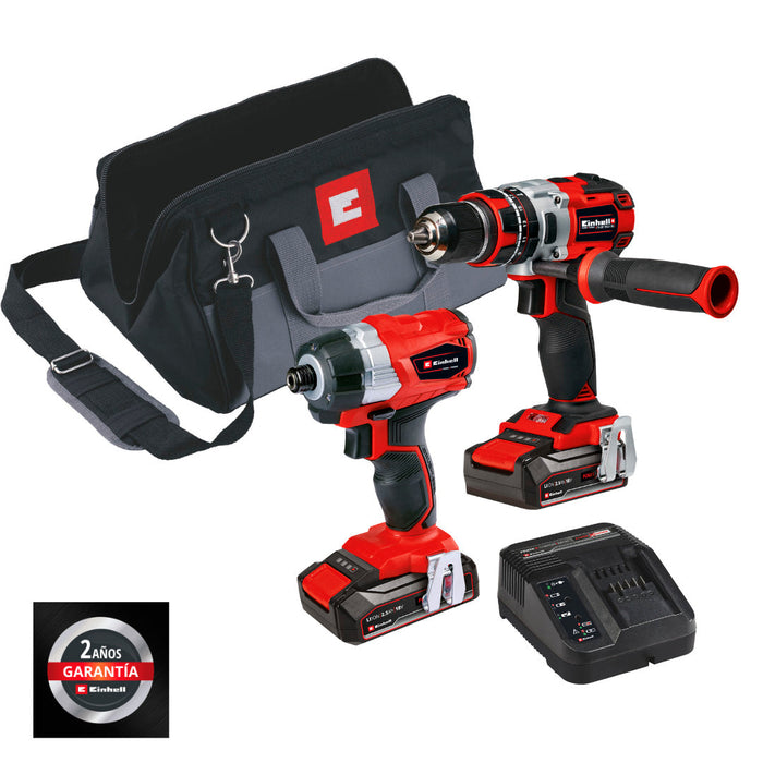 Taladro percutor de 1/2 + Atornillador de Impacto 18 V Brushless marca Einhell