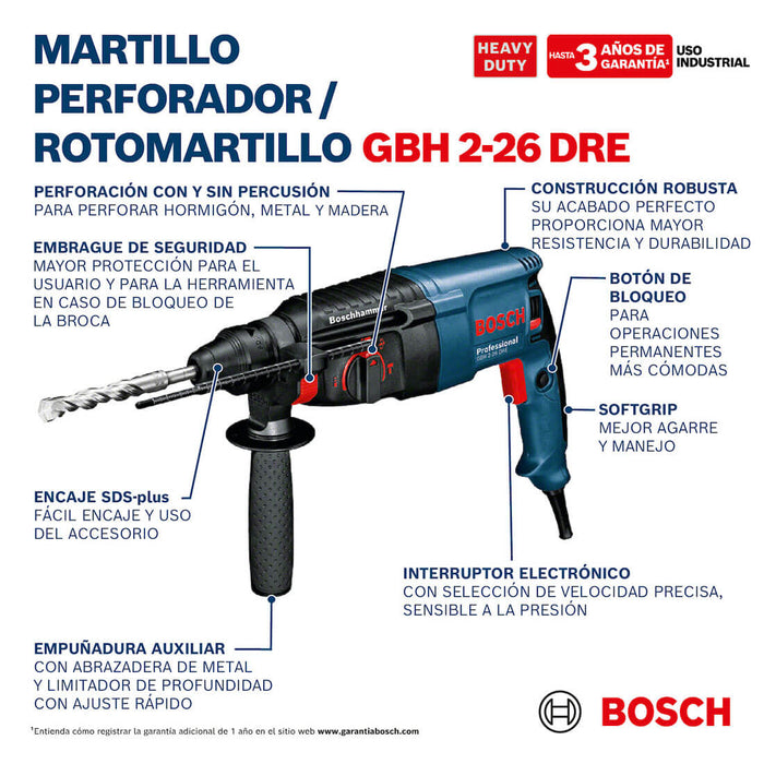 herramientas electricas inalambricas rotomartillo bosch gbh 2 26 dre 110v 0611253734 mp madecentro