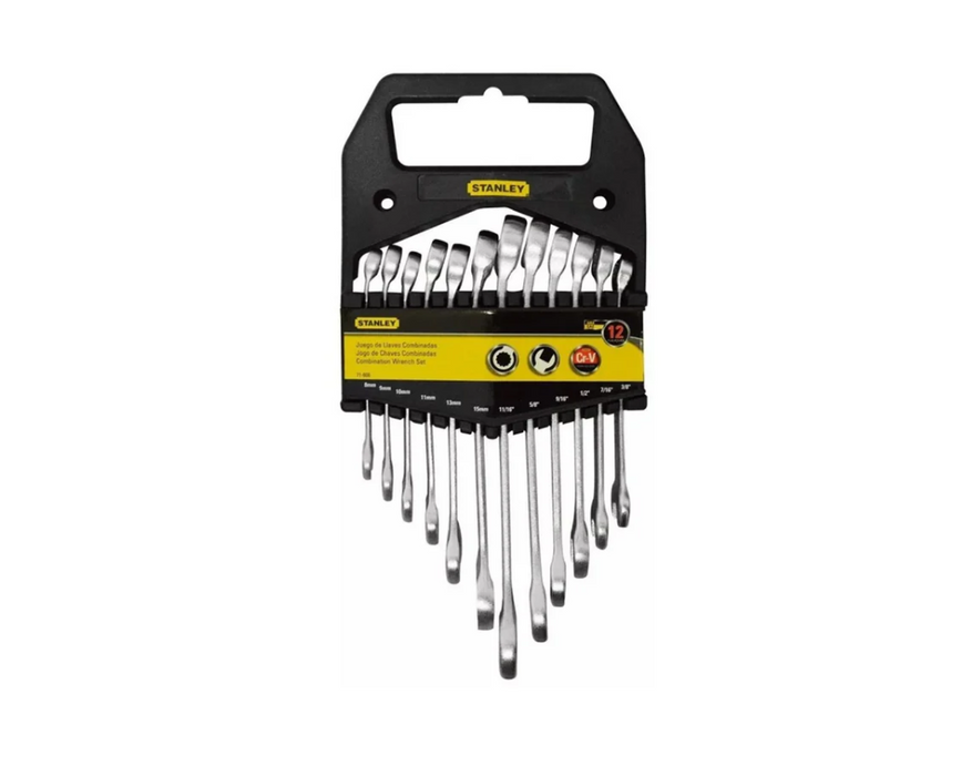 herramientas manuales juego de 12 llaves combinadas metricas y pulgadas stanley stan 071 mp madecentro