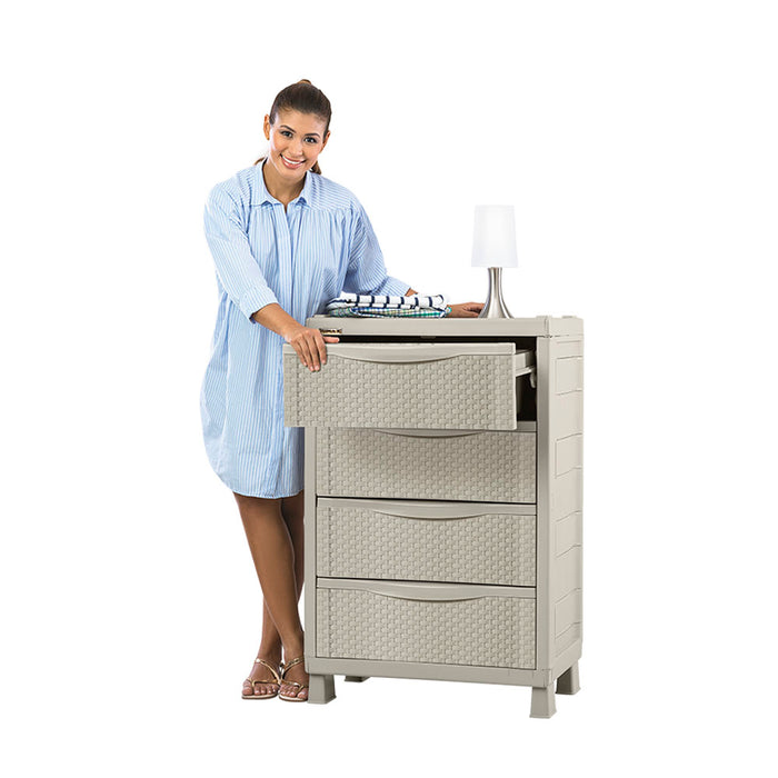 Armario cajonero apariencia rattan taupe marca Rimax