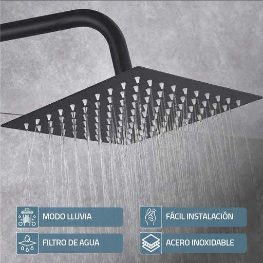 hogar bano ducha regadera cuadrada color negro 25 cm tubo pmo 019 mp madecentro