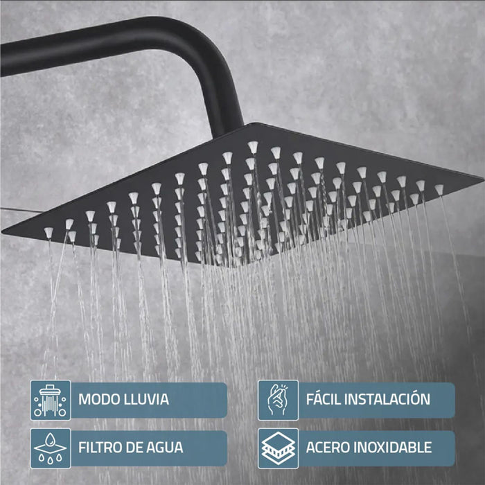 hogar bano ducha regadera cuadrada color negro 25 cm tubo pmo 019 mp madecentro