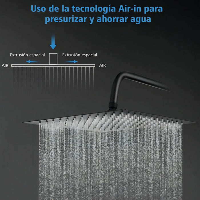 hogar bano ducha regadera cuadrada color negro 25 cm tubo pmo 019 mp madecentro