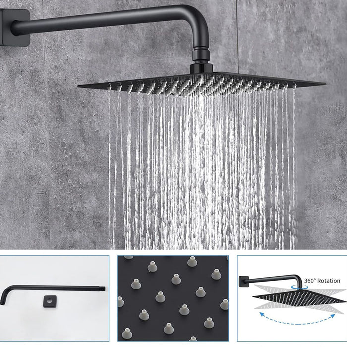 hogar bano ducha regadera cuadrada color negro 25 cm tubo pmo 019 mp madecentro