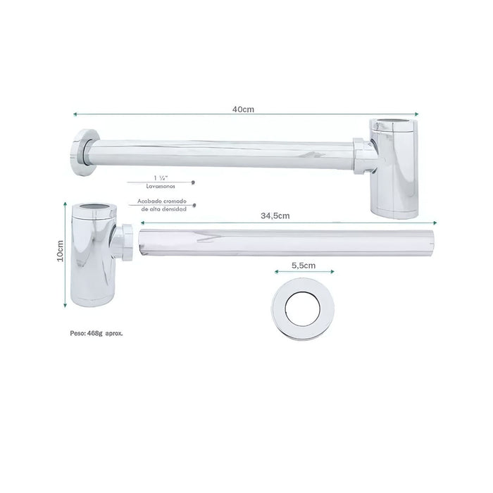 hogar bano sifon cilindro botella metalico cromado lujo pmo 056 mp madecentro