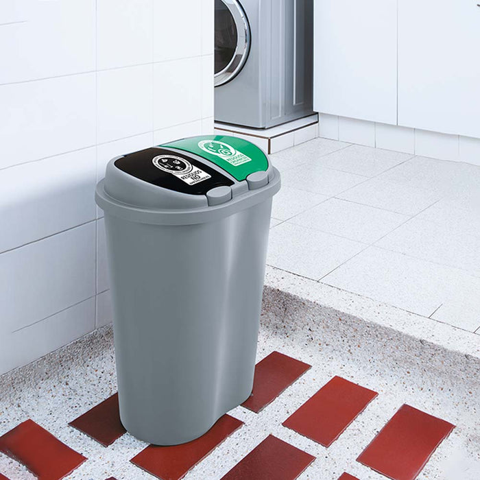 Basurero manejo de residuos 50 litros doble gris marca Rimax