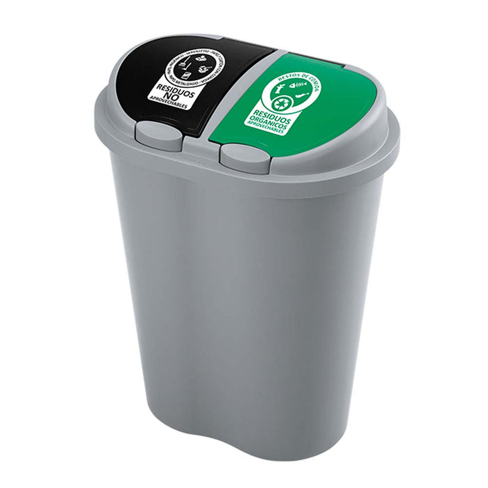 Basurero manejo de residuos 50 litros doble gris marca Rimax