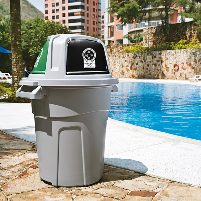 Basurero manejo residuos 100 litros con 3 compartimentos gris marca Rimax