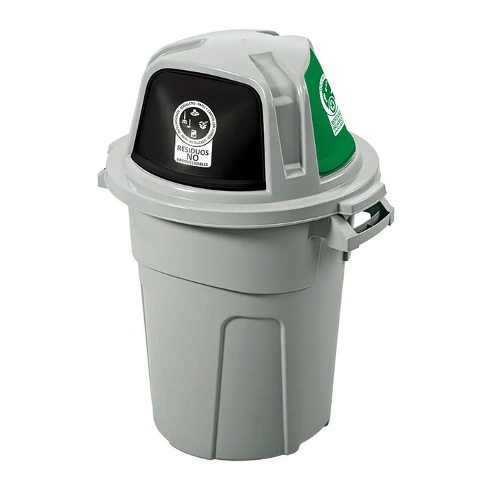 Basurero manejo residuos 100 litros con 3 compartimentos gris marca Rimax