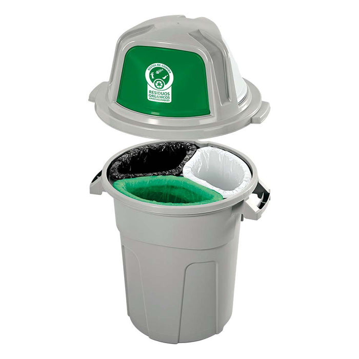 Basurero manejo residuos 100 litros con 3 compartimentos gris marca Rimax
