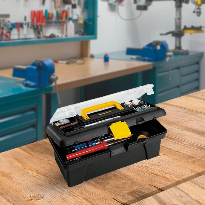 Caja organizadora de herramientas con tapa ycerradura plástica negra Rimax
