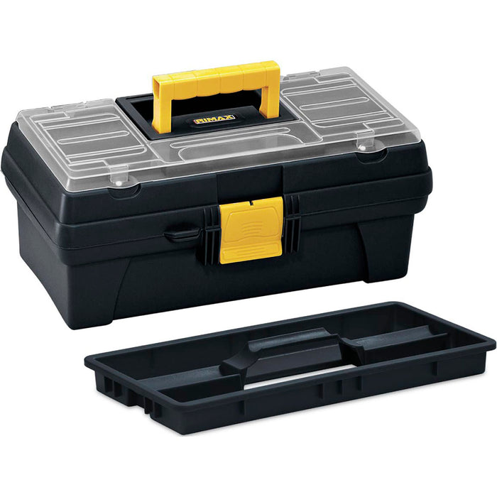 Caja herramientas 14" con tapa organizadora cerradura plástica negro marca Rimax