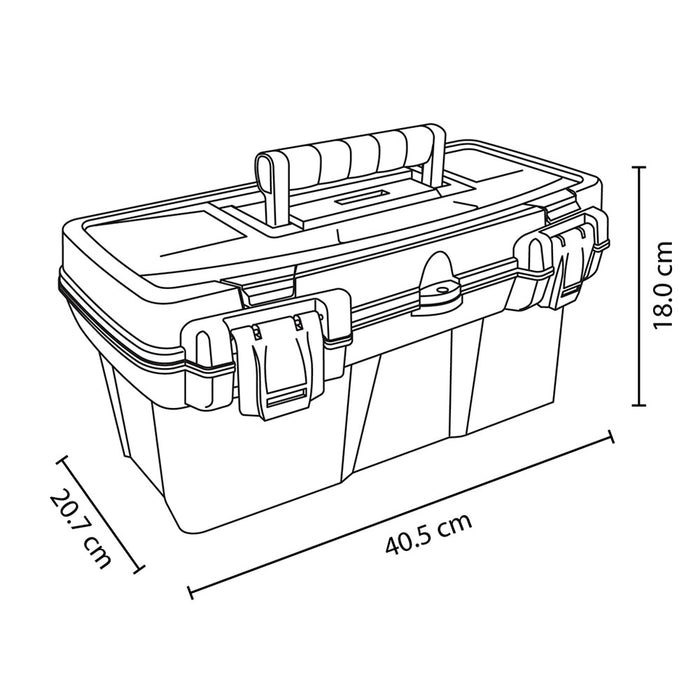 Caja organizadora de herramientas 16" apilable con tapa y cerradura plástica negro Rimax