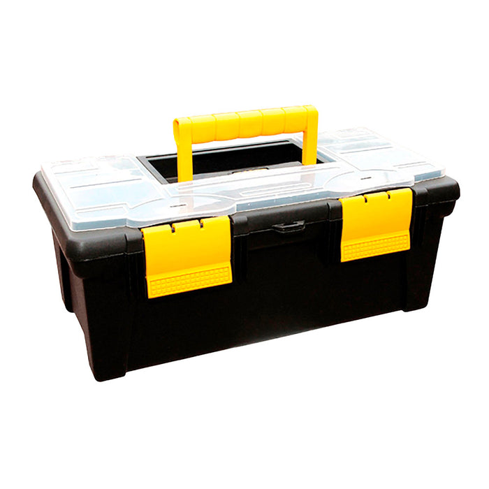 Caja herramientas 16" con tapa organizadora cerradura plástica negro marca Rimax