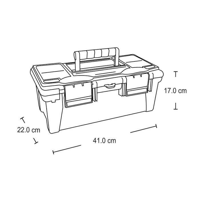 Caja herramientas 16" con tapa organizadora cerradura plástica negro marca Rimax