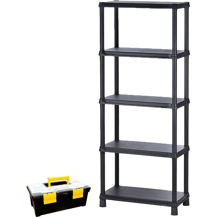 Caja herramientas 16" con tapa organizadora cerradura plástica negro marca Rimax