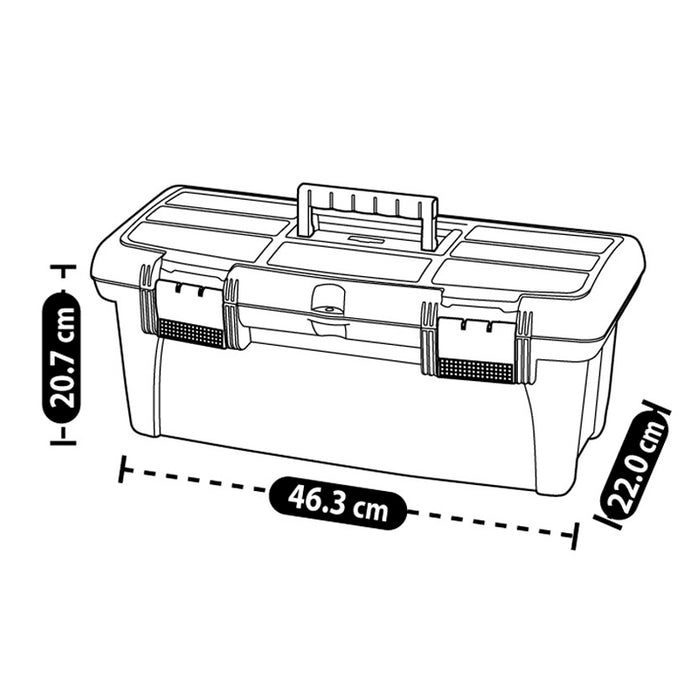 Caja herramientas 18" con tapa organizadora cerradura plástica negro marca Rimax