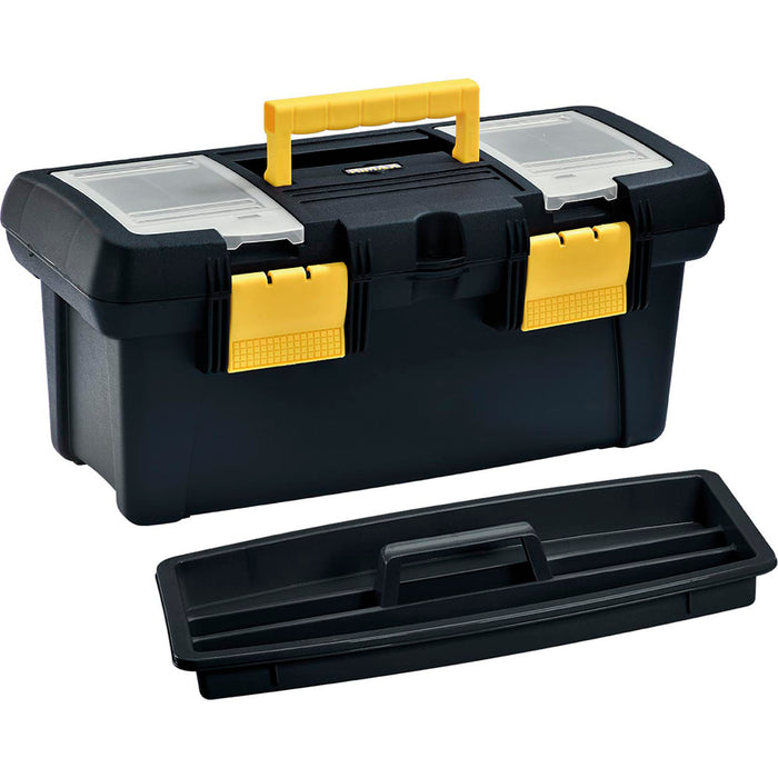 Caja herramientas 18" con tapa organizadora cerradura plástica negro marca Rimax