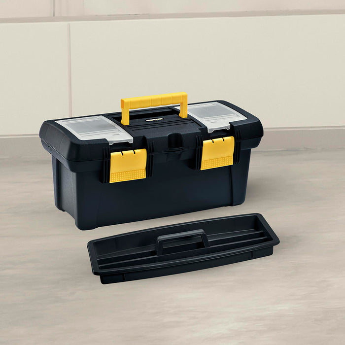 Caja herramientas 18" con tapa organizadora cerradura plástica negro marca Rimax