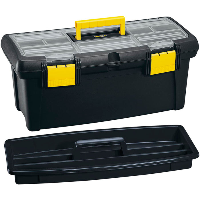 Caja herramientas 22" con tapa organizadora cerradura plástica negro marca Rimax
