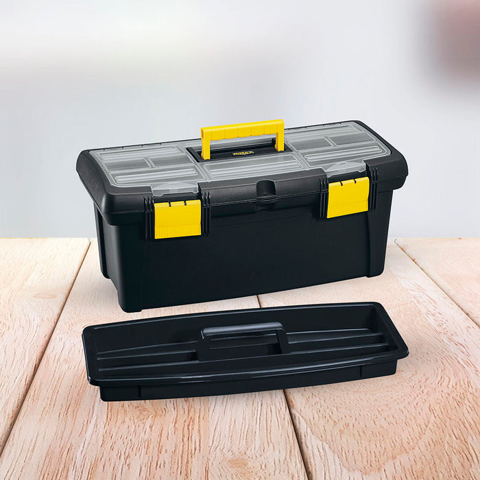 Caja herramientas 22" con tapa organizadora cerradura plástica negro marca Rimax