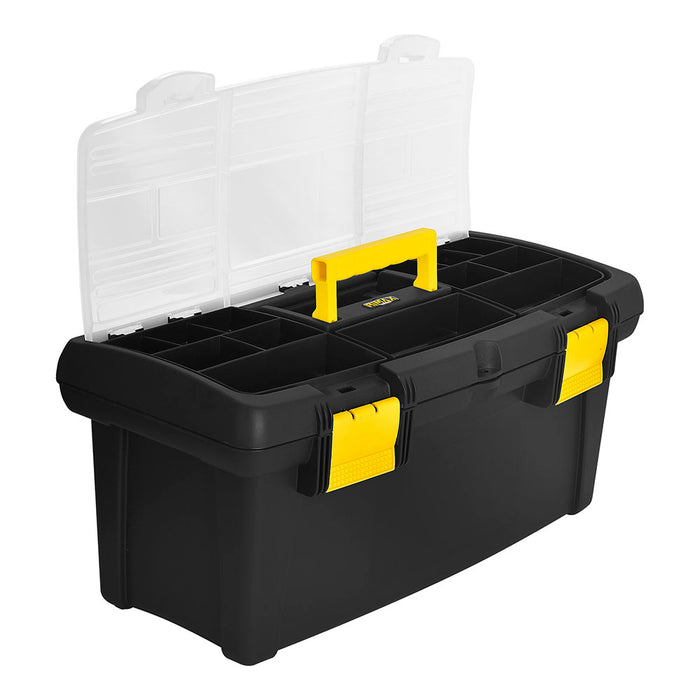 Caja herramientas 22" con tapa organizadora cerradura plástica negro marca Rimax