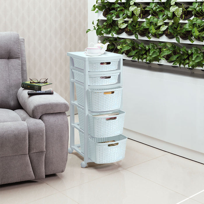 Cajonero apariencia rattan 2 gavetas bajas + 3 gavetas altas Rimax
