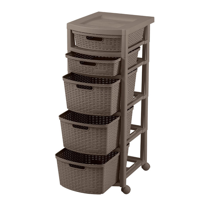 Cajonero apariencia rattan 2 gavetas bajas + 3 gavetas altas Rimax