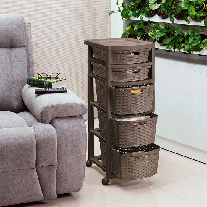 Cajonero apariencia rattan 2 gavetas bajas + 3 gavetas altas Rimax